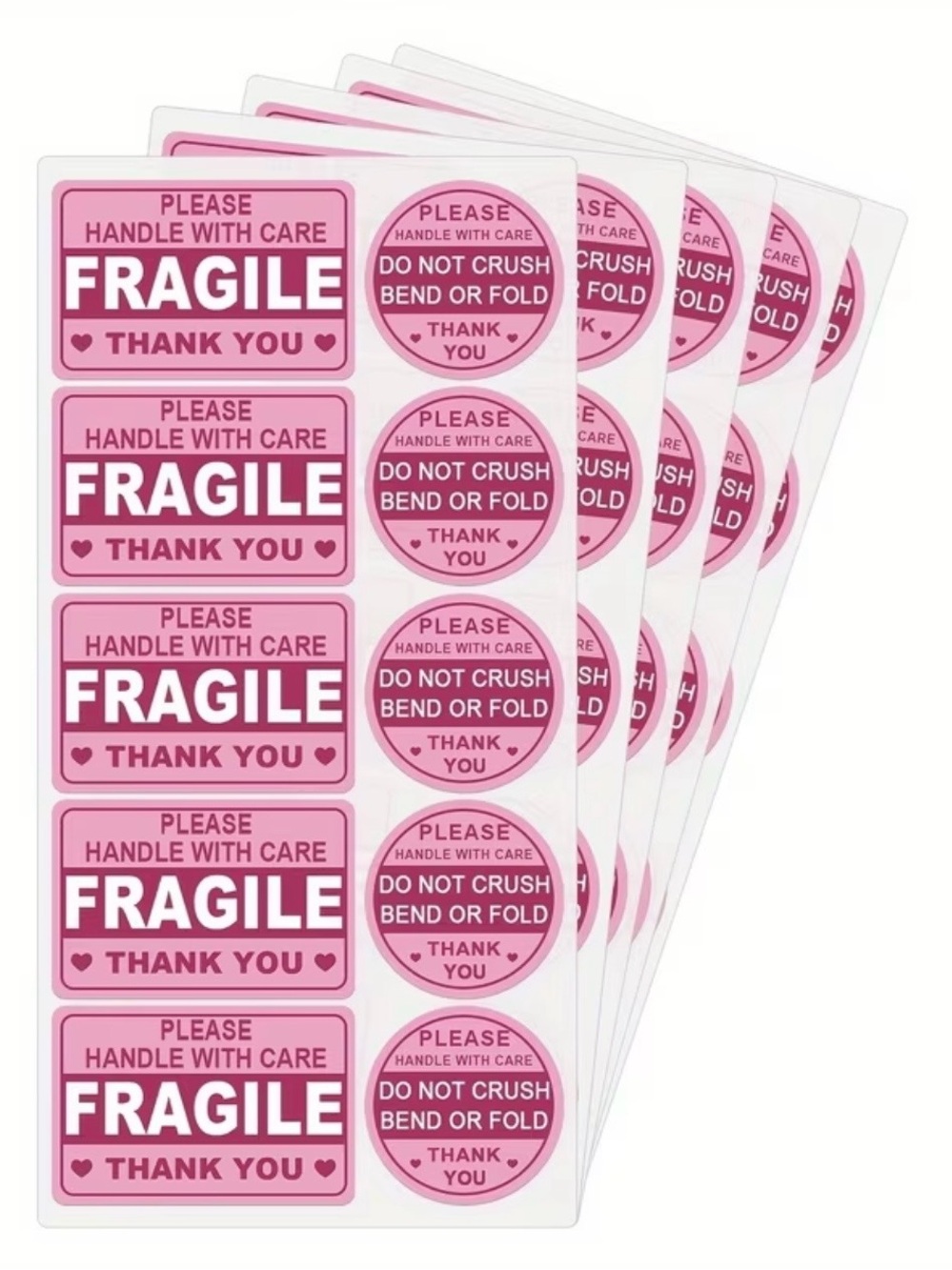 50 Fragile Handle With Care Stickers - Pink